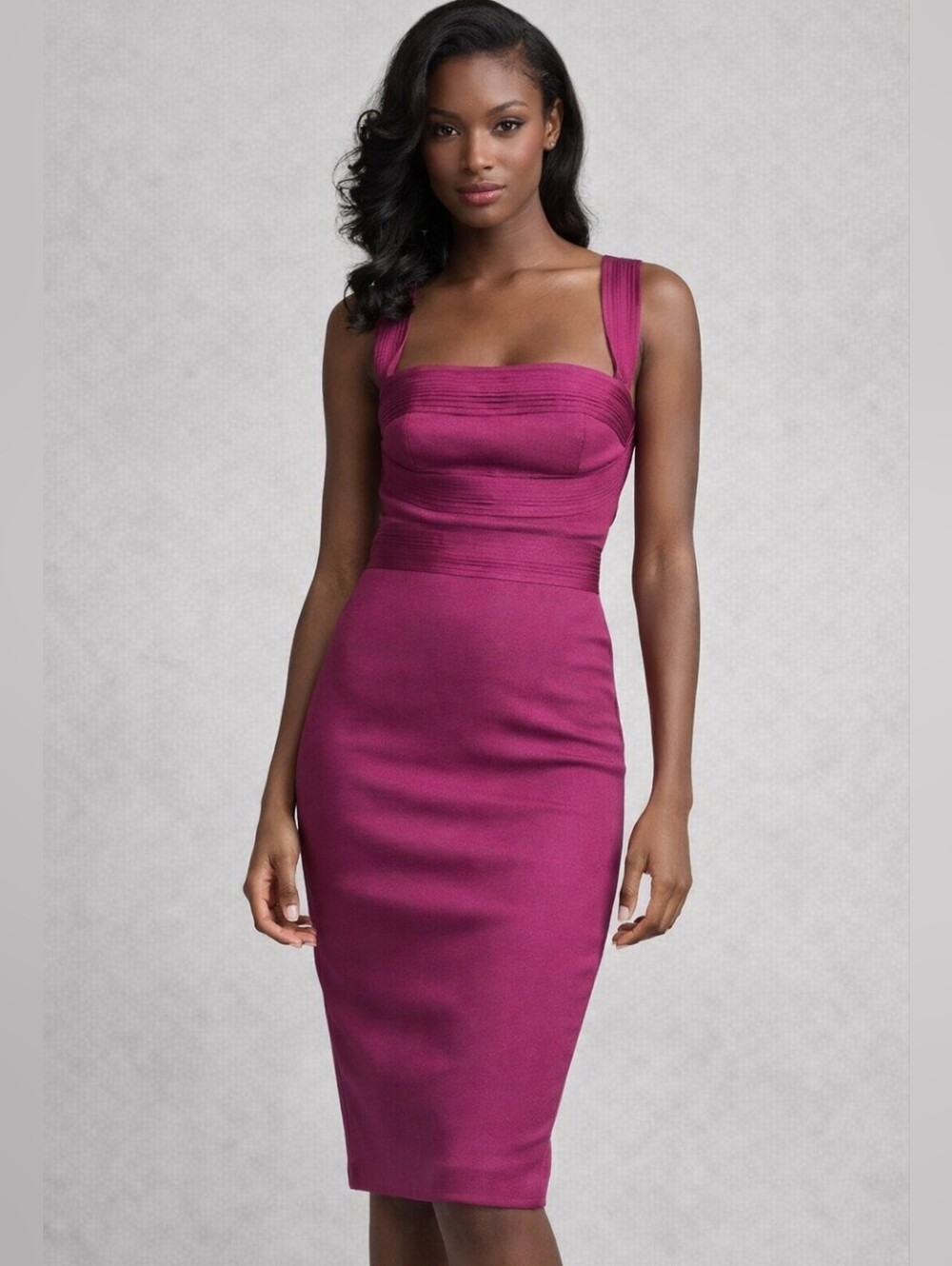 Robert Rodriguez Berry Bodycon Dress Size 2 – Sculpted Pleated Bust Waist Detail